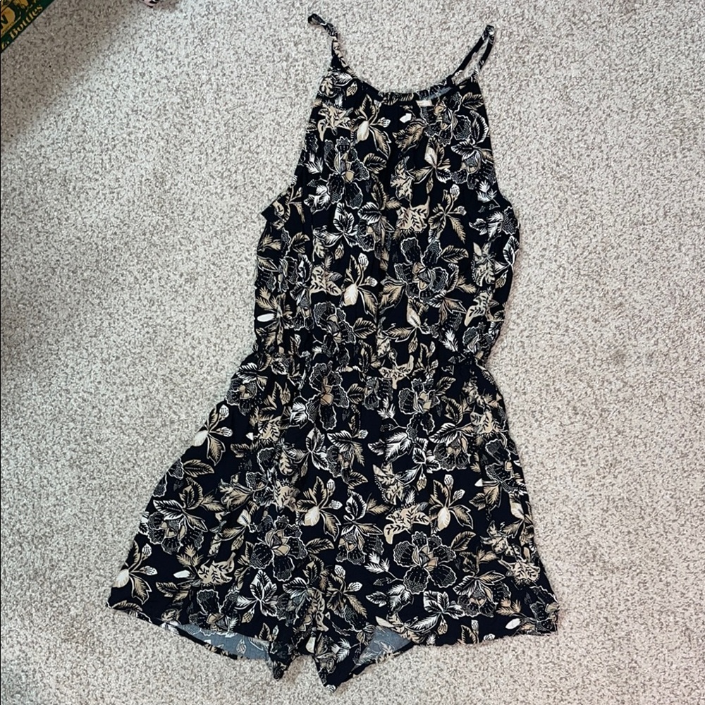 Old Navy Black and Tan Floral Jumpsuit